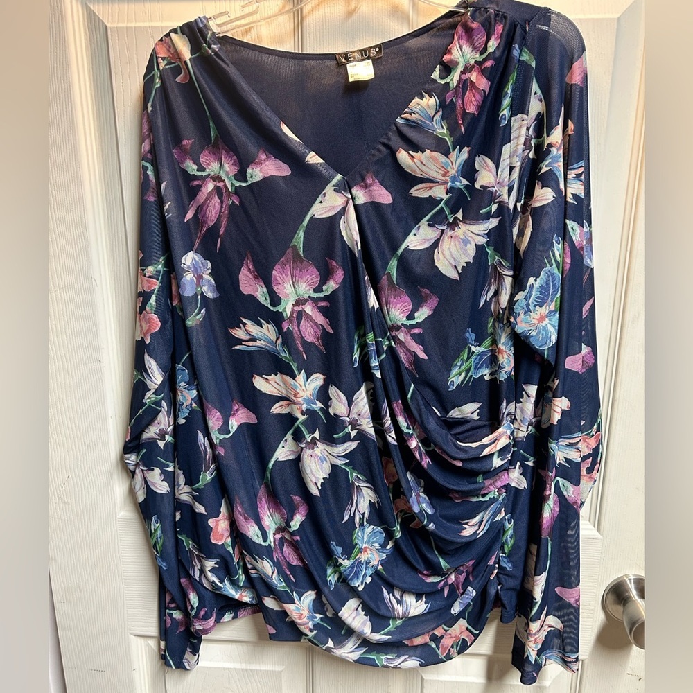 Venus Women’s Navy with flowers Blouse